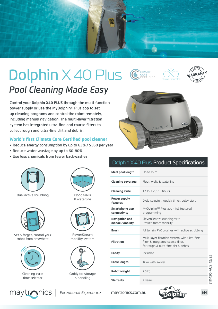 Maytronics Dolphin X40 Plus Robotic Pool Cleaner