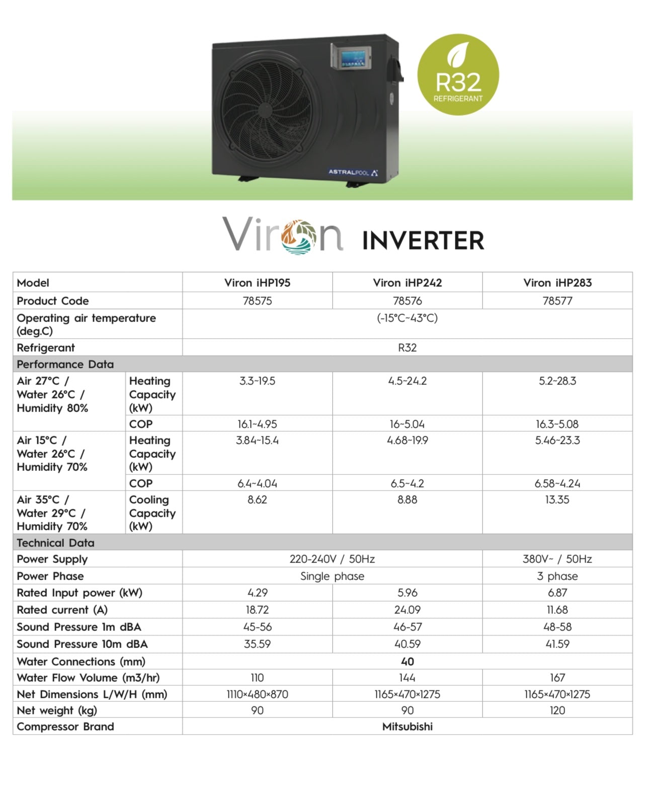 AstralPool Viron Inverter Heat Pump Series
